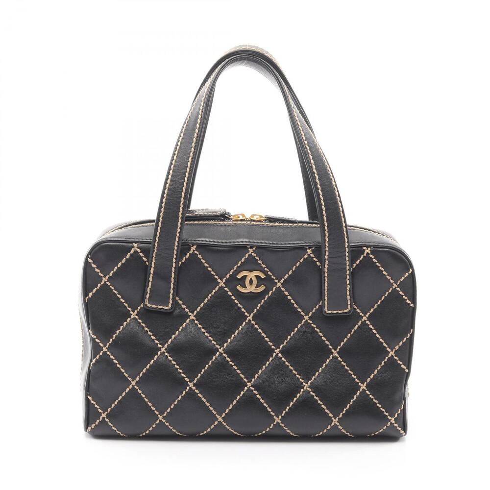 Chanel Wild Stitch Handbag Leather Black